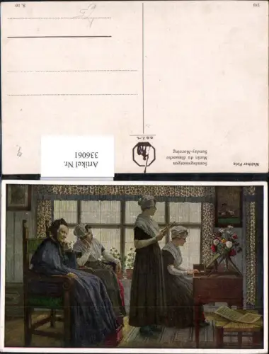 336061,Künstler Ak Walther Firle Sonntagsmorgen Frau a. Klavier Singen Frauen Musik