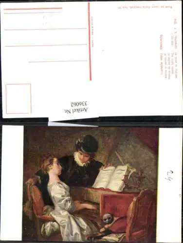 336062,Künstler Ak J. H. Fragonard The music lesson Musikstunde Frau Klavier Katze Musik