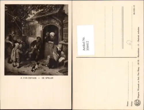 356412,Künstler Ak A. Van Ostade De Speler Geigenspieler Musik
