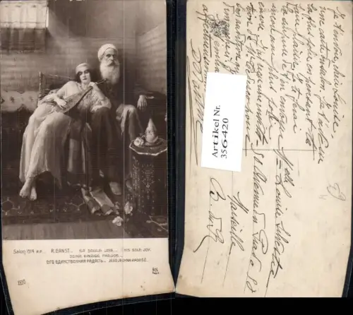 356420,Künstler Ak R. Ernst Seine einzige Freude Frau Mandoline Alter Mann Musik