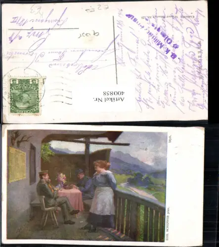 400858,Künstler Ak Rob. Scheffer Idyll Soldaten Gitarre Musikinstrument Musik