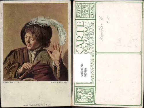 400868,Künstler Ak Frans Hals d. Ältere Singender Knabe Flöte Musikinstrument Musik