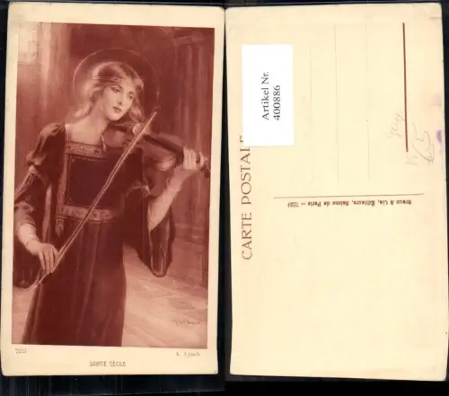 400886,Künstler Ak A. Lynch Sainte Cecile Heilige spielt Geige Musikinstrument Musik Religion