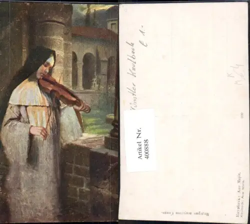400888,Künstler Ak Hermann Kaulbach Ave Maria Nonne spielt Geige Musikinstrument Musik Religion