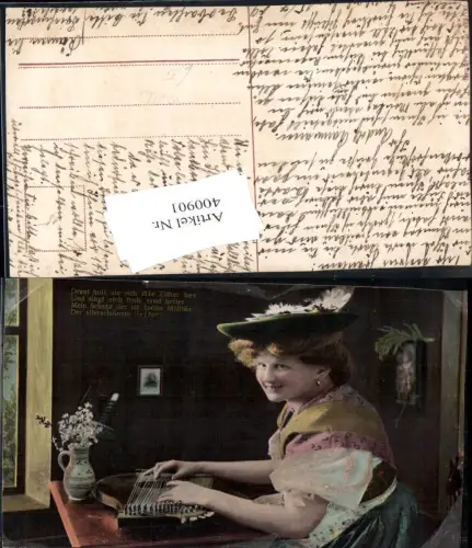 400901,Frau i. Tracht spielt Zither Musikinstrument Musik Text
