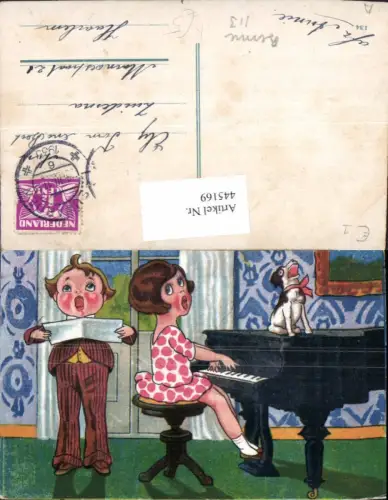 445169,Künstler Ak Kinder Singen Klavier spielen Hund Humor Musikinstrument Musik