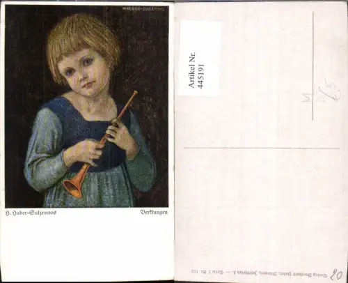 445191,Künstler Ak H. Huber Sulzemoos Verklungen Mädchen Flöte Musikinstrument Musik
