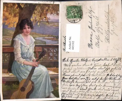 445192,Künstler Ak Frau Gitarre Musikinstrument Musik