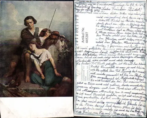 445207,Künstler Ak : Gallait Schmerzvergessen Paar Geige Musikinstrument Musik