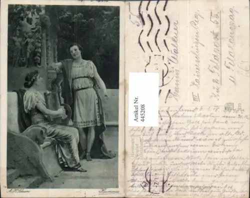 445208,Künstler Ak A. H. Schram Harmonie Frauen Handharfe Musikinstrument Musik