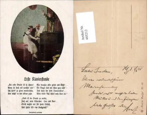 445212,Künstler Ak Erste Klavierstunde Mädchen Klavier Text Musikinstrument Passepartout