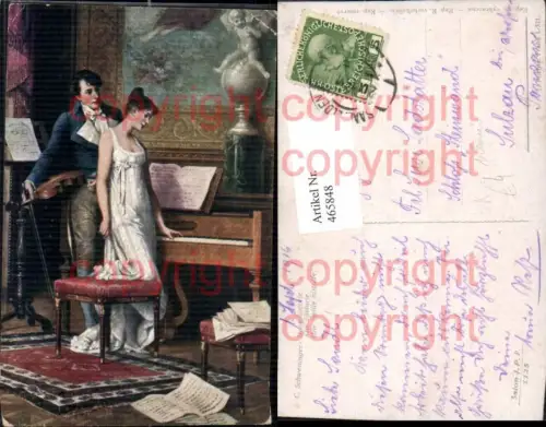 465848,Künstler Ak C. Schweninger Alte Historie Frau Klavier Piano Geige Musikinstrument