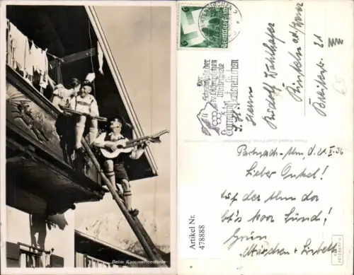 478888,Foto Ak Beim Kammerfensterln Männer Doppelhalsgitarre Gitarre Musikinstrument