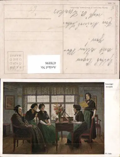 478896,Künstler Ak W. Firle Sonntagmorgen Musikinstrument Piano Klavier Singen Frauen