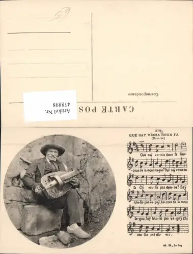 478898,Musikinstrument Leierkasten Drehorgel Que say enia doun fa Bourree Volkstyp Notenzeilen