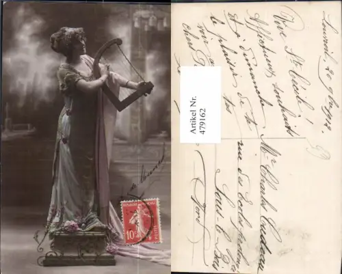 479162,Foto Ak Frau mit Handharfe Musikinstrumente Vive Ste Cecile