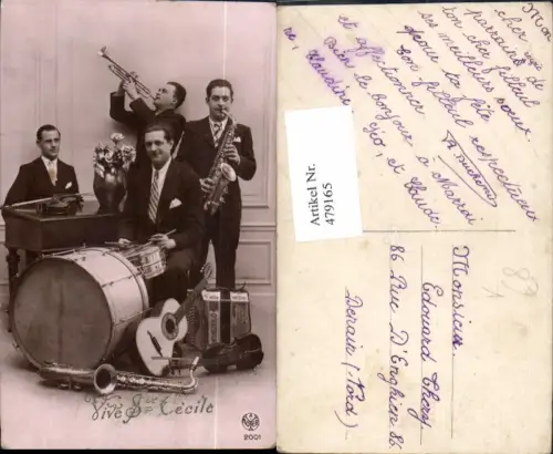 479165,Foto Ak Männer Trommel Gitarre Trompete Saxophon Band Musikinstrumente pub A. Noyer 2001