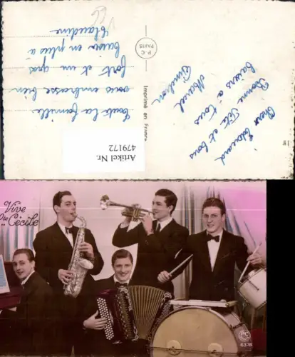 479172,Foto Ak Männer Piano Trommel Ziehharmonika Musikinstrumente pub P.C. Paris 6378