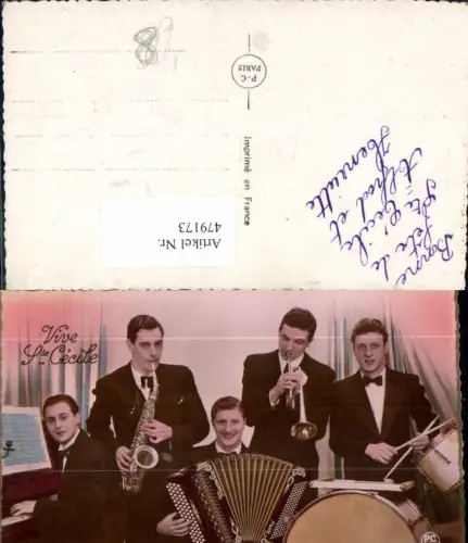 479173,Foto Ak Männer Piano Trommel Ziehharmonika Musikinstrumente pub P.C. Paris 6378