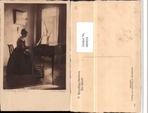 489454,Künstler AK R. Wörsching Starnberg Am Spinett Flügel Klavier