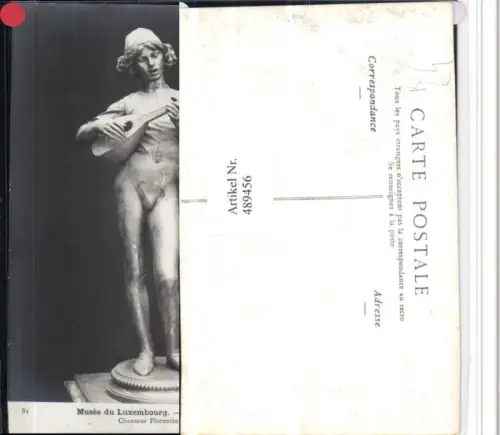 489456,Musee du Luxembourg Künstler D. Dubois Chanteur Florentin Statue Laute
