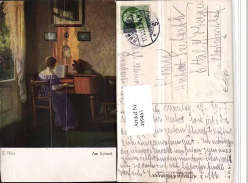 489463,Künstler AK E. Holz Am Spinett Frau Klavier