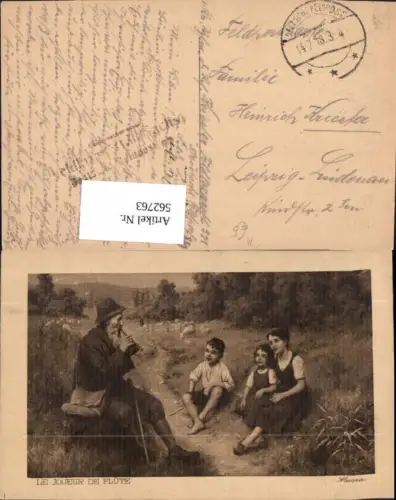 562763,Künstler Ak Alsina Le Joueur de Flüte Alter Mann spielt v. Kindern Flöte Musikinstrument