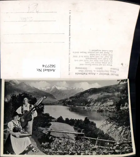 562774,Fotomontage Zell a. See Anna Kathrein Zither Michl Wecker Mehrhalsgitarre Musikinstrument