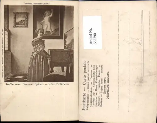 562790,Künstler Ak Jan Vermeer Dame am Spinett Musikinstrument