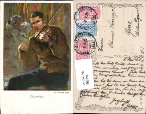 562794,Künstler Ak H. Wollner Mozartiade Geige Musikinstrument Bahnpost Zug 309 Graz Mürzzuschlag