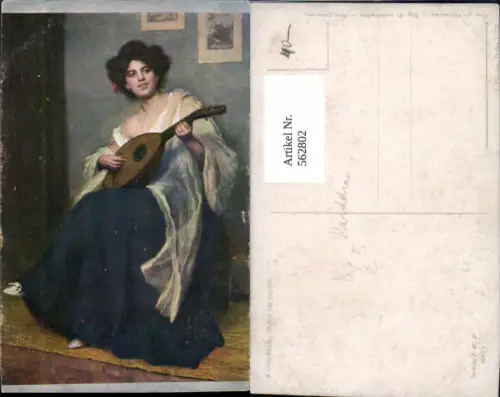 562802,Künstler Ak Glücklich Dolce far niente Frau Mandoline Erotik Musikinstrument