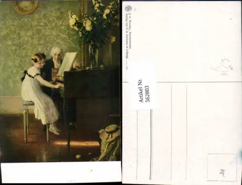 562803,Künstler Ak J. A. Muenier Klavierstunde Mädchen Klavier Musikinstrument