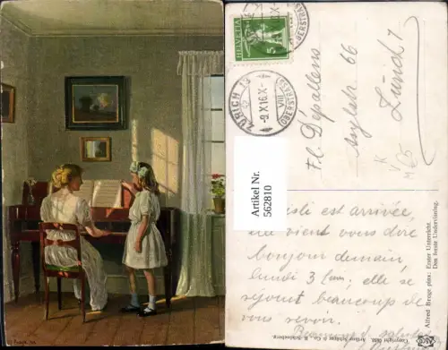 562810,Künstler Ak Alfred Broge Erster Unterricht Frau Klavier Musikinstrument pub Asco 9658