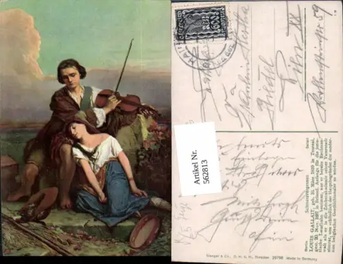 562813,Künstler Ak Louis Gallait Schmerzvergessen Geige Tamburin Musikinstrument pub Stengel Co 29798