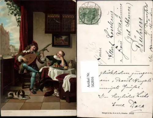 562816,Künstler Ak H. M. Sorgh Der Zitherspieler Zither Hund Musikinstrument pub Stengel Co 29113
