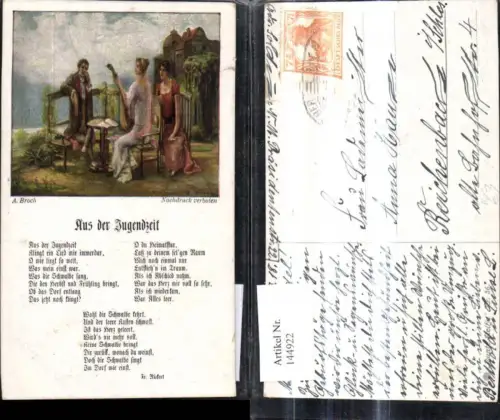 144922,Künstler Ak A. Broch Liedkarte Aus d. Jugendzeit Spruch Text Musik