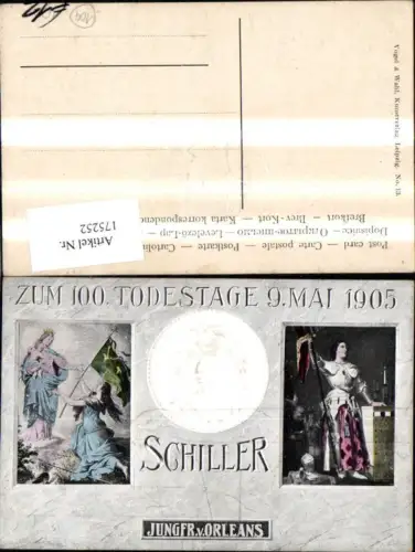 175252,Präge Ak Friedrich Schiller z. 100 Todestage 9. Mai 1905 Jungfrau v. Orleans