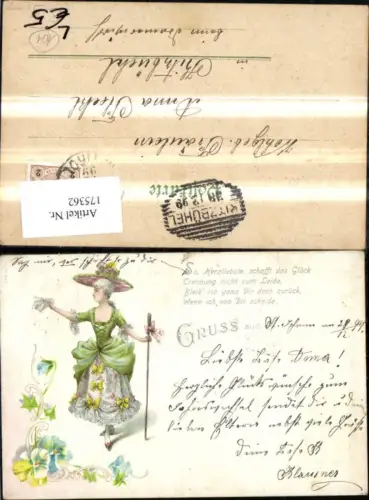 175362,Litho AK Gedicht Frau m. Kleid u. Hut