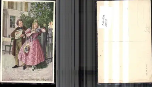 205357,Künstler AK A. Hartmann Schubert „Unter einem Fliederbaum“ Noten Frau m. Kleid u. Hut