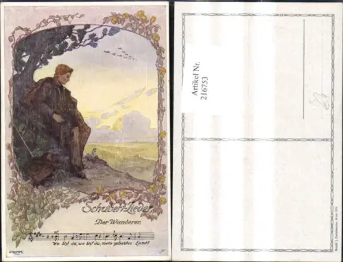 216753,Künstler Ak O. Elsner Schubertlieder Schubert Lieder Der Wanderer Notenzeile Liedtext Liedkarte