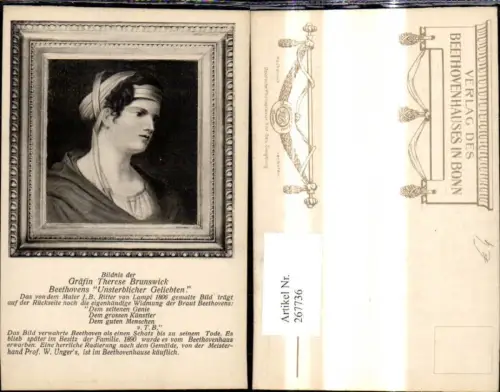 267736,Künstler Ak J. B. Ritter v. Lampi Gräfin Therese Brunswick Portrait Beethovens Geliebte Musik