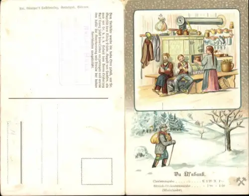 319955,Künstler Klappkarte Da Ofenbank Liedtext Notenzeile Musik pub Anton Günther