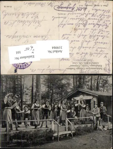 319984,Gmunden Steiertanz Volkstanz Trachten v. Hütte 1920 pub F. Heisig