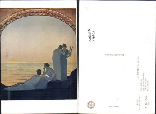 320305,Künstler Ak A. Osbert An antique evening Musik Frauen Handharfen Blick Sonnenuntergang