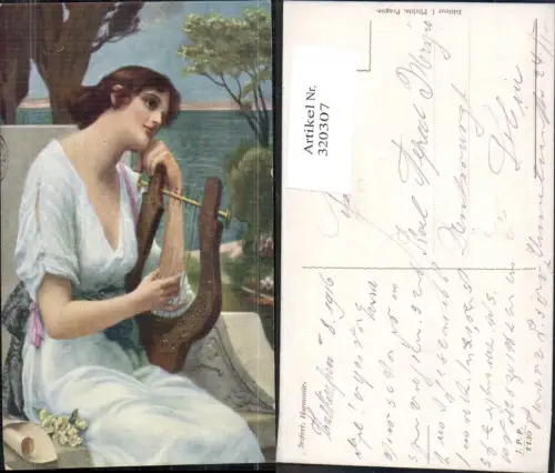 320307,Künstler Ak Seifert Harmonie Frau Handharfe Musik