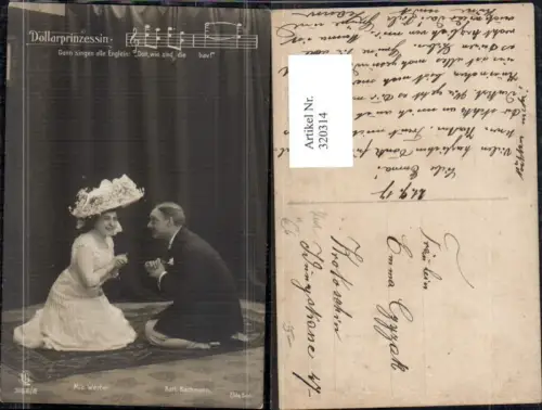 320314,Paar kniet a. Boden Dollarprinzessin Mia Weber Karl Bachmann Notenzeile Musik Hut