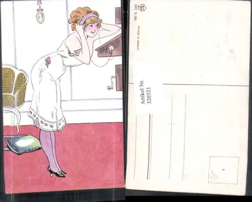 320321,Künstler Ak V. Spahn Frau i. Nachtkleid Kopfhörer Mode Musik