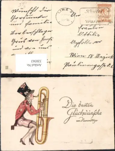 320363,Künstler Ak Frau spielt Tuba Art Deco Namenstag Musik