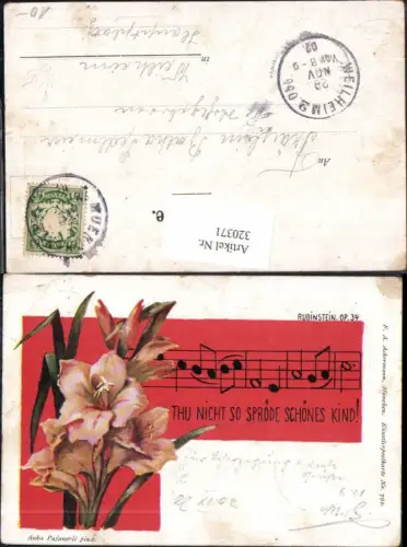 320371,Künstler Ak Anka Pajanovic Rubinstein Op 34 Gladiolen Notenzeile Text Musik pub F. A. Ackermann 792