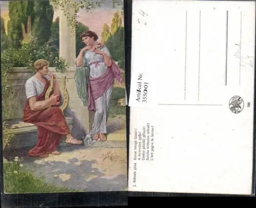 355001,Künstler Ak J. Kränzle Kunst bringt Gunst Mann Handharfe Frau hört zu Musik